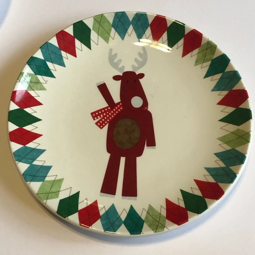 Sur La Table Set of 2 Reindeer Christmas Cocktail Plates
